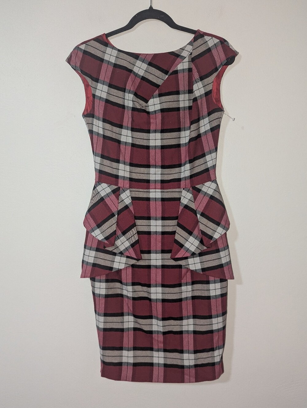 6 Venus Red Plaid Peplum‎ Preppy Classic Dress